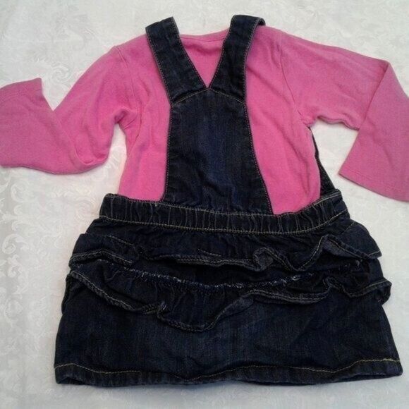 Old Navy 3 Piece Overall Jean Dress Longsleeve Onesie Bloomers Blue Pink 18-24M - Picture 2 of 12